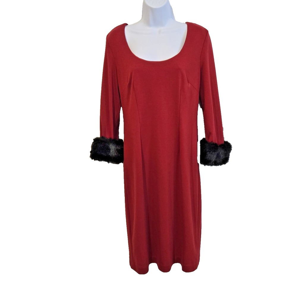 J. Howard Women's Midi Dress Faux Fur Removable Cuffs  Size 8